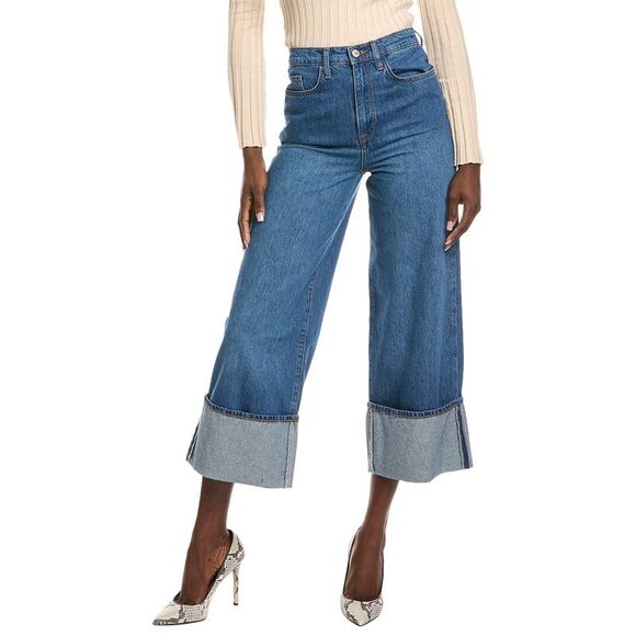 Triarchy Womens  Rose True Medium Indigo High-Rise Cropped Wide Leg Jean, Blue - Picture 1 of 3
